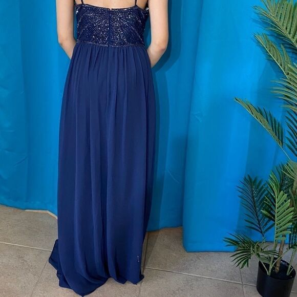 David’s Bridal navy blue beaded top dress - Picture 3 of 5